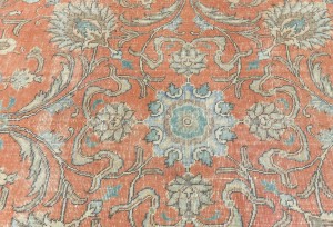 Antique Muted Orange Floral 10X13 Distressed Vintage Oriental Rug