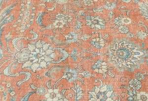 Antique Muted Orange Floral 10X13 Distressed Vintage Oriental Rug