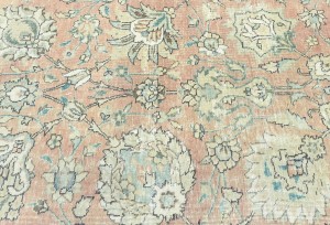 Antique Muted Orange Floral 9'5X12'7 Distressed Vintage Oriental Rug