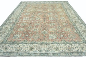 Antique Muted Orange Floral 9'5X12'7 Distressed Vintage Oriental Rug