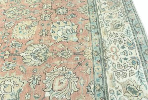 Antique Muted Orange Floral 9'5X12'7 Distressed Vintage Oriental Rug