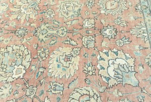 Antique Muted Orange Floral 9'5X12'7 Distressed Vintage Oriental Rug