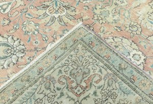 Antique Muted Orange Floral 9'5X12'7 Distressed Vintage Oriental Rug