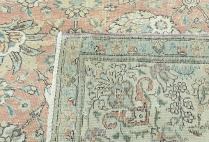 Antique Muted Orange Floral 9'5X12'7 Distressed Vintage Oriental Rug