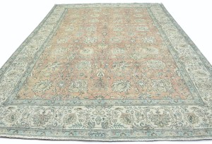 Antique Muted Orange Floral 9'5X12'7 Distressed Vintage Oriental Rug
