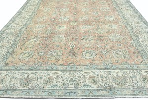 Antique Muted Orange Floral 9'5X12'7 Distressed Vintage Oriental Rug