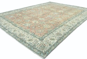 Antique Muted Orange Floral 9'5X12'7 Distressed Vintage Oriental Rug