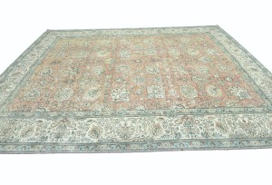 Antique Muted Orange Floral 9'5X12'7 Distressed Vintage Oriental Rug