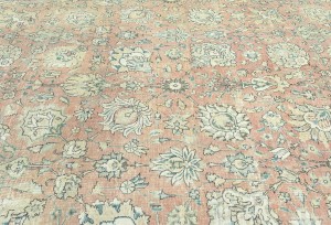 Antique Muted Orange Floral 9'5X12'7 Distressed Vintage Oriental Rug