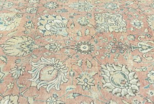 Antique Muted Orange Floral 9'5X12'7 Distressed Vintage Oriental Rug