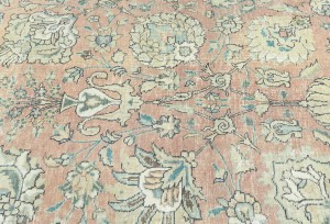 Antique Muted Orange Floral 9'5X12'7 Distressed Vintage Oriental Rug