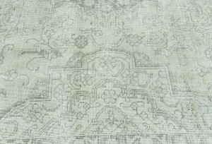 Antique Muted Beige Floral 9'5X12'5 Distressed Vintage Oriental Rug