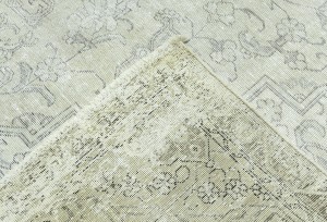 Antique Muted Beige Floral 9'5X12'5 Distressed Vintage Oriental Rug