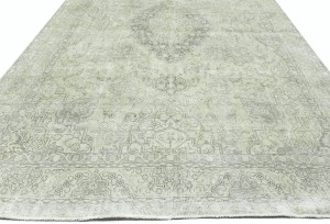 Antique Muted Beige Floral 9'5X12'5 Distressed Vintage Oriental Rug