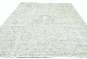 Antique Muted Beige Floral 9X12 Distressed Vintage Oriental Rug