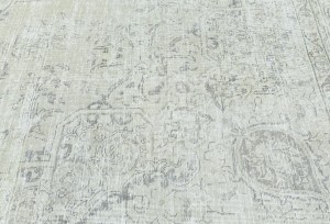 Antique Muted Beige Floral 9X12 Distressed Vintage Oriental Rug