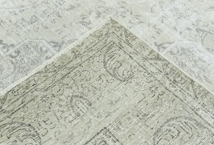 Antique Muted Beige Floral 9X12 Distressed Vintage Oriental Rug