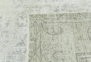 Antique Muted Beige Floral 9X12 Distressed Vintage Oriental Rug