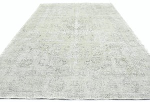 Antique Muted Beige Floral 9X12 Distressed Vintage Oriental Rug