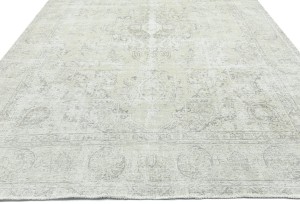Antique Muted Beige Floral 9X12 Distressed Vintage Oriental Rug