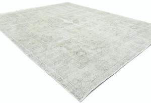 Antique Muted Beige Floral 9X12 Distressed Vintage Oriental Rug