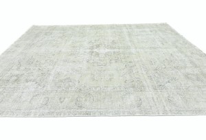 Antique Muted Beige Floral 9X12 Distressed Vintage Oriental Rug