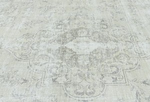 Antique Muted Beige Floral 9X12 Distressed Vintage Oriental Rug