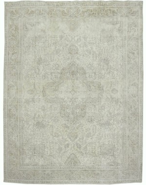 Antique Muted Beige Floral 9'6X12'5 Distressed Vintage Oriental Rug