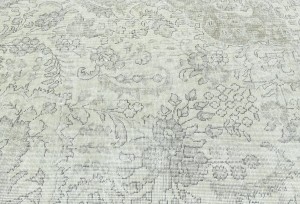 Antique Muted Beige Floral 9'6X12'5 Distressed Vintage Oriental Rug