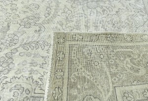 Antique Muted Beige Floral 9'6X12'5 Distressed Vintage Oriental Rug