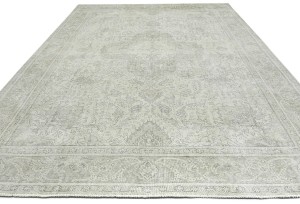 Antique Muted Beige Floral 9'6X12'5 Distressed Vintage Oriental Rug