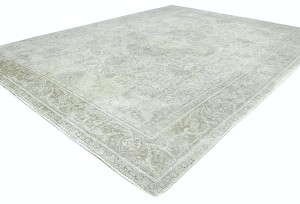 Antique Muted Beige Floral 9'6X12'5 Distressed Vintage Oriental Rug