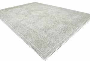 Antique Muted Beige Floral 9'6X12'5 Distressed Vintage Oriental Rug