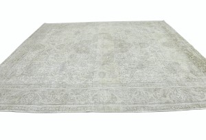 Antique Muted Beige Floral 9'6X12'5 Distressed Vintage Oriental Rug