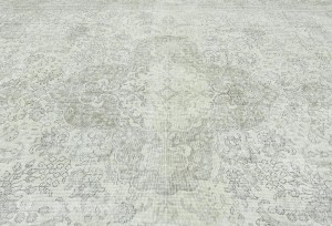 Antique Muted Beige Floral 9'6X12'5 Distressed Vintage Oriental Rug