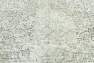 Antique Muted Beige Floral 9'6X12'5 Distressed Vintage Oriental Rug
