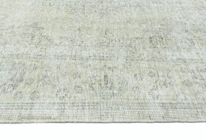 Antique Muted Beige Floral 9'4X12'6 Distressed Vintage Oriental Rug