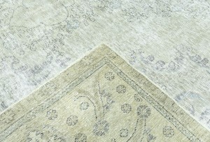 Antique Muted Beige Floral 9'4X12'6 Distressed Vintage Oriental Rug