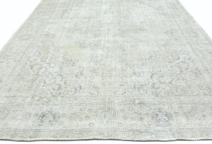 Antique Muted Beige Floral 9'4X12'6 Distressed Vintage Oriental Rug