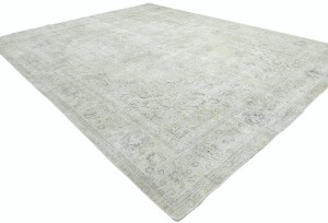 Antique Muted Beige Floral 9'4X12'6 Distressed Vintage Oriental Rug