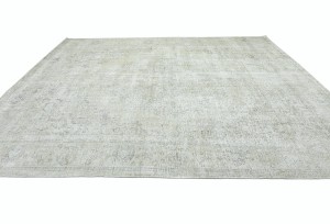 Antique Muted Beige Floral 9'4X12'6 Distressed Vintage Oriental Rug