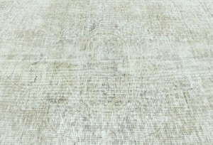 Antique Muted Beige Floral 9'4X12'6 Distressed Vintage Oriental Rug