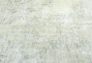 Antique Muted Beige Floral 9'4X12'6 Distressed Vintage Oriental Rug