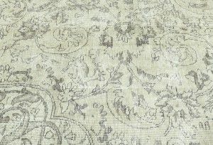Antique Muted Beige Floral 10X13 Distressed Vintage Oriental Rug
