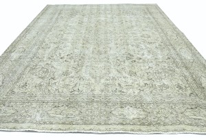Antique Muted Beige Floral 10X13 Distressed Vintage Oriental Rug