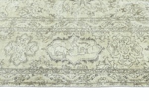 Antique Muted Beige Floral 10X13 Distressed Vintage Oriental Rug