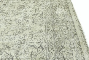 Antique Muted Beige Floral 10X13 Distressed Vintage Oriental Rug