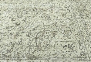 Antique Muted Beige Floral 10X13 Distressed Vintage Oriental Rug