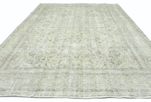 Antique Muted Beige Floral 10X13 Distressed Vintage Oriental Rug
