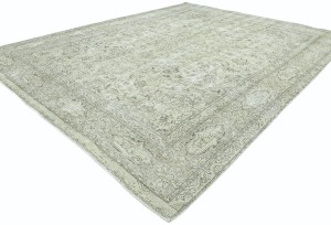 Antique Muted Beige Floral 10X13 Distressed Vintage Oriental Rug